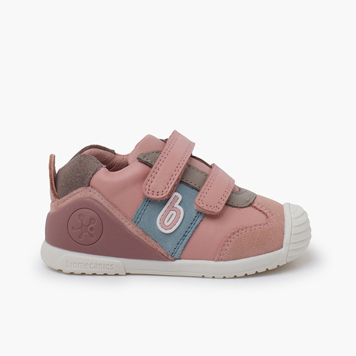 Sneakers bambina Biomecanics doppia chiusura strappo Rosa