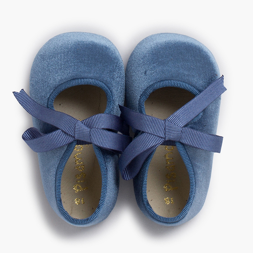 Scarpine velluto neonata nastri faya Blu reale