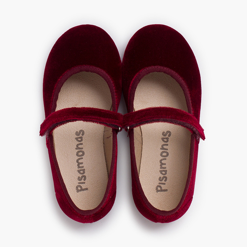 Ballerine velluto bambina cinturino a strappo Bordeaux