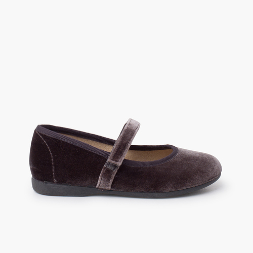 Ballerine velluto bambina cinturino a strappo Grigio