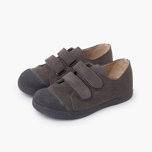 Sneakers pelle scamosciata bambini punta gomma Grigio