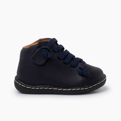 Stivaletti pelle lavabile bambini lacci elastici Blu