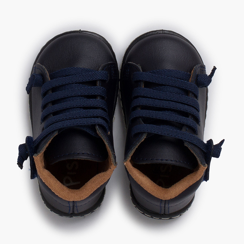 Stivaletti pelle lavabile bambini lacci elastici Blu