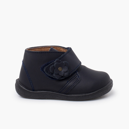 Stivaletti pelle lavabile bambina fiore Blu