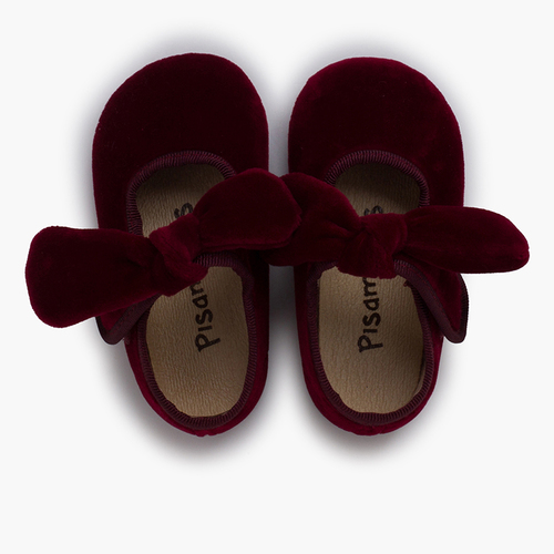 Ballerine con cinturino fiocco velluto chiusura a strappo bambina Bordeaux
