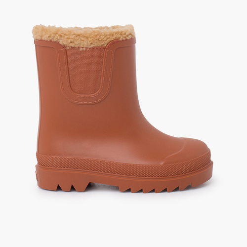 Stivali pioggia bambini Chelsea pelliccia pecora sintetica Terracotta
