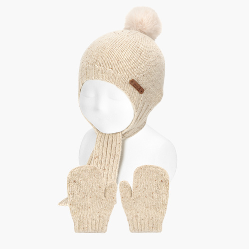 Set berretto e guanti tweed bebé Beige
