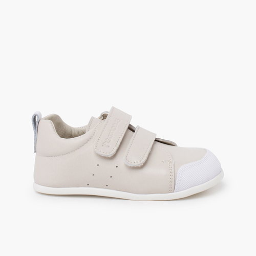 Sneakers morbide in pelle con doppia chiusura a strappo Ecru