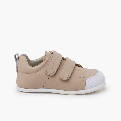Sneakers morbide in pelle con doppia chiusura a strappo Sabbia
