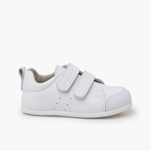 Sneakers morbide in pelle con doppia chiusura a strappo Bianco