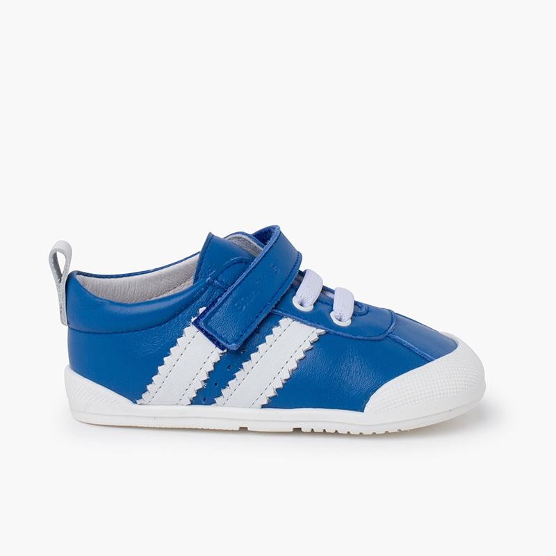 Blanditos Sneakers con Bande Bianche e Chiusura a strappo Azzurro