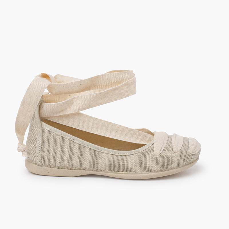 Ballerine goyesque in lino con nastri Ecru