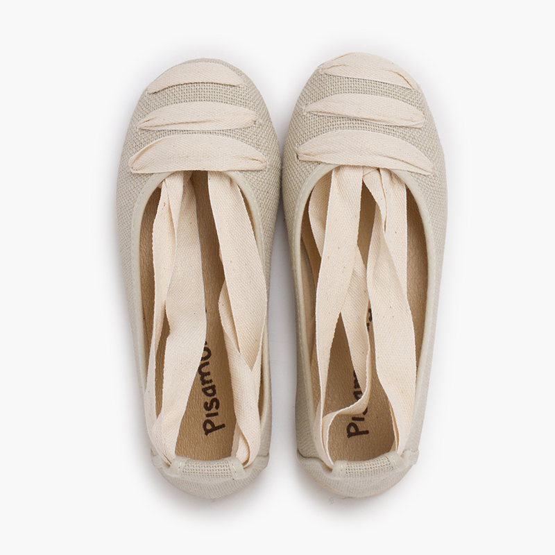 Ballerine goyesque in lino con nastri Ecru