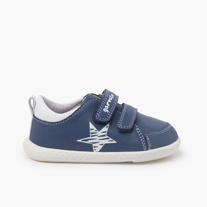 Sneakers morbida pelle stella e chiusura a strappo Azzurro
