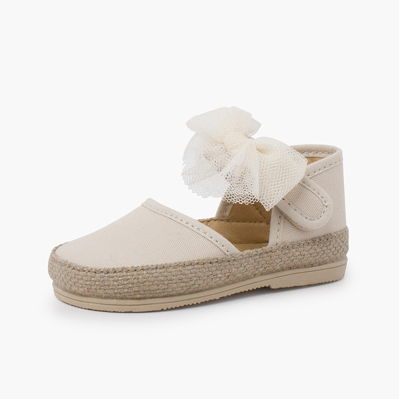 Espadrillas per bebè con suola sottile e fiocco in tulle Pisamonas