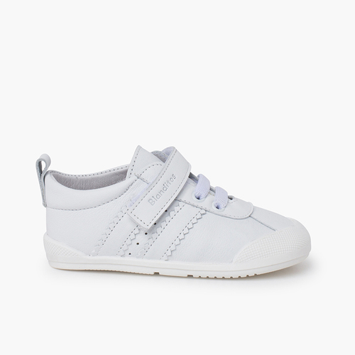 Blanditos Sneakers con Bande Bianche e Chiusura a strappo Bianco
