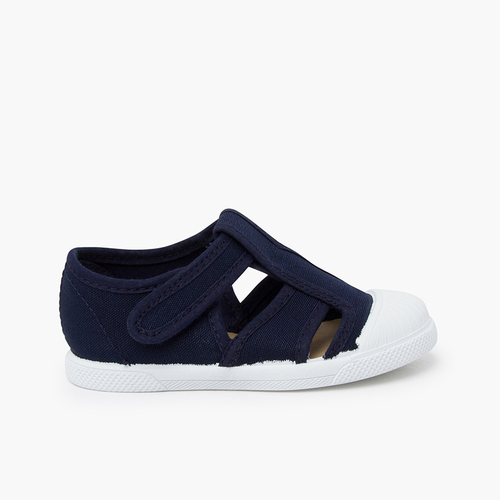 Sandalo flessibile in tela tipo ragnetti bambini Blu