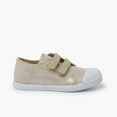 Sneakers morbide doppia chiusura lucida a strappo Oro