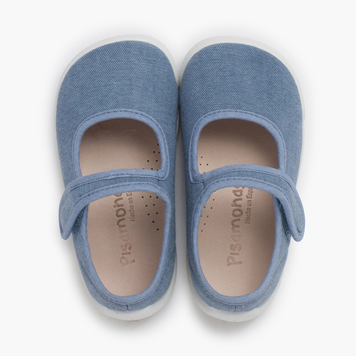 Ballerine con cinturino barefoot chiusura a strappo suola bianca Azzurro