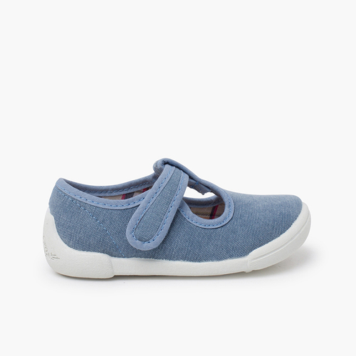 Scarpe occhio di bue barefoot chiusura a strappo suola bianca Azzurro