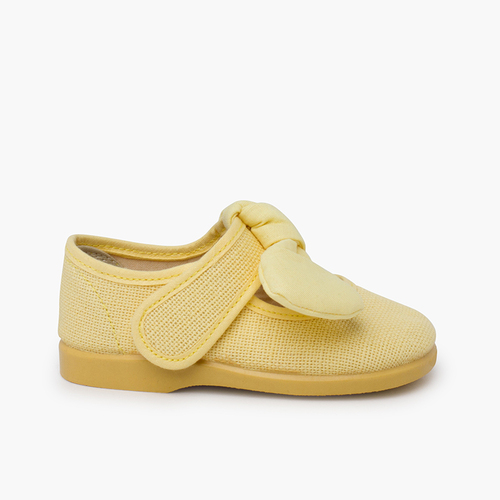 Ballerine con cinturino lino fiocco chiusura a strappo Giallo