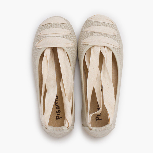 Ballerine goyesque in lino con nastri Ecru