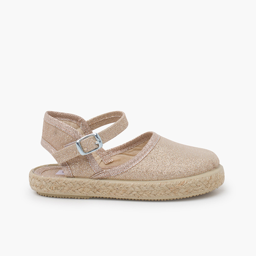 Espadrillas brillanti con fibbia Champagne