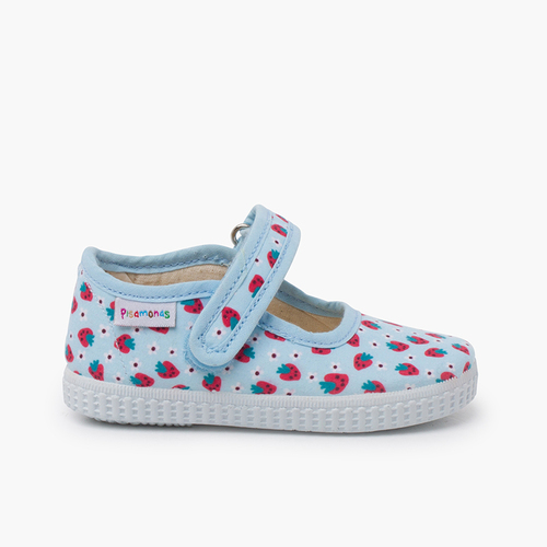 Ballerine con cinturino stampate fragole chiusura a strappo fragole