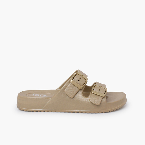 Sandali donna doppia fibbia colori metallici Champagne