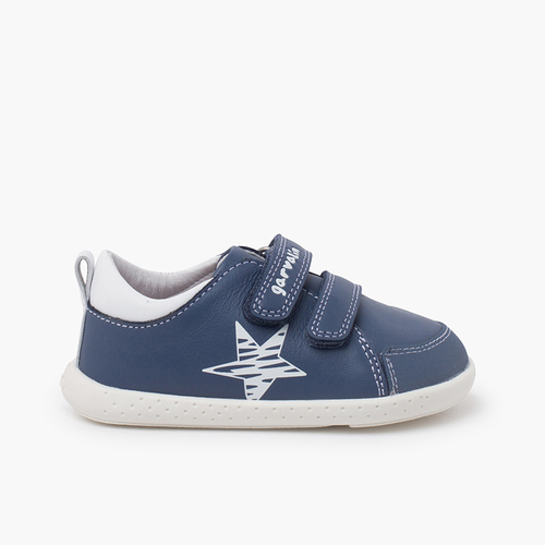 Sneakers morbida pelle stella e chiusura a strappo Azzurro
