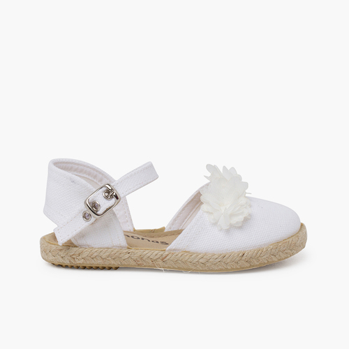Espadrillas cerimonia fiori organza Bianco