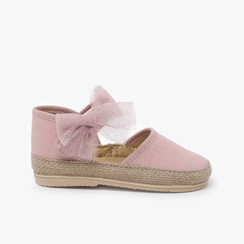 Espadrillas bebè suola sottile fiocco in tulle Rosa