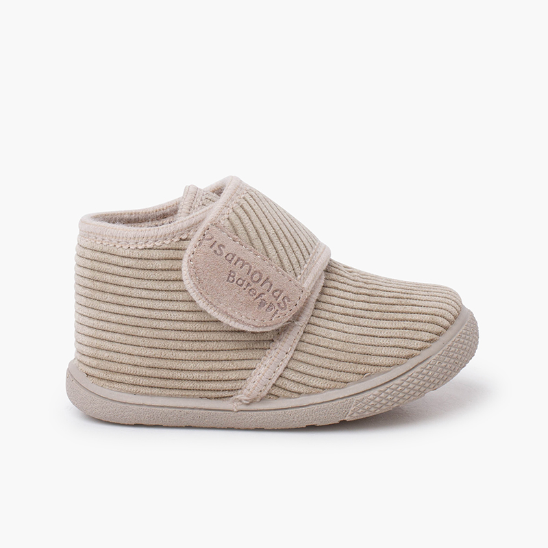 Pantofole barefoot velluto a coste chiusura a strappo Pietra