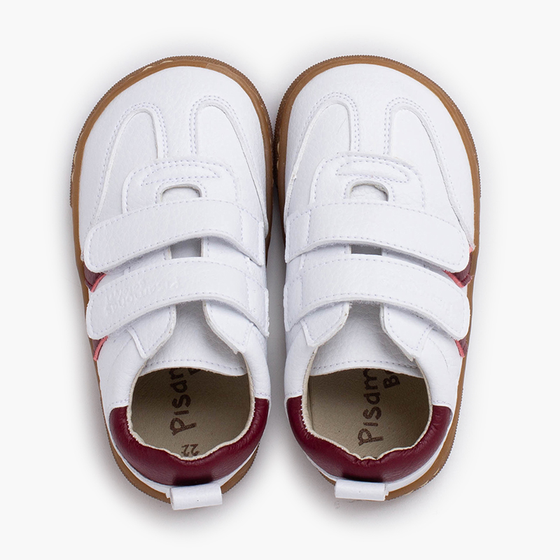 Sneakers bianche barefoot bambini bande laterali Bordeaux