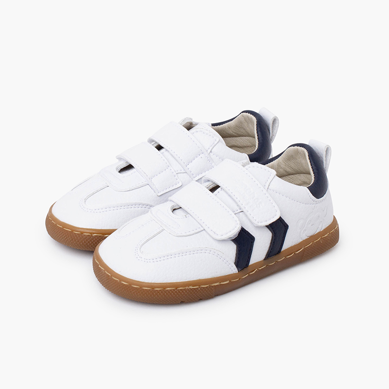 Sneakers bianche barefoot bambini bande laterali Blu