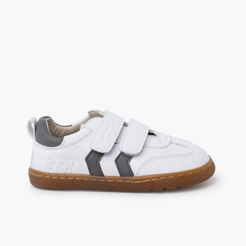 Sneakers bianche barefoot bambini bande laterali Grigio