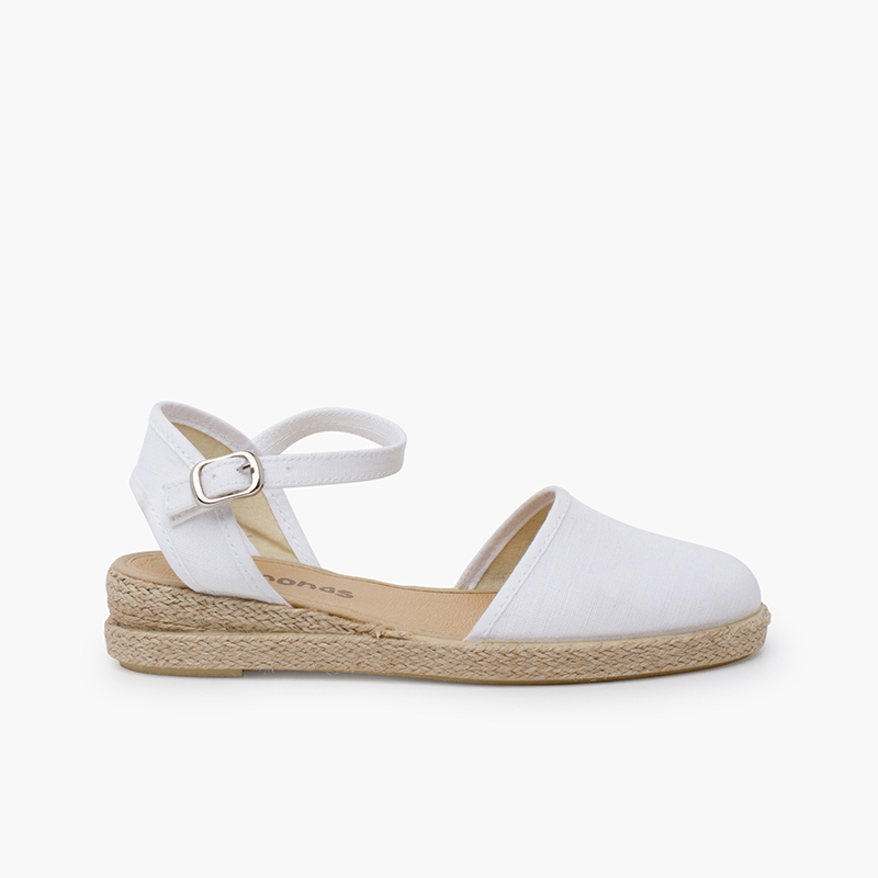 Espadrillas zeppa in lino fine Bianco