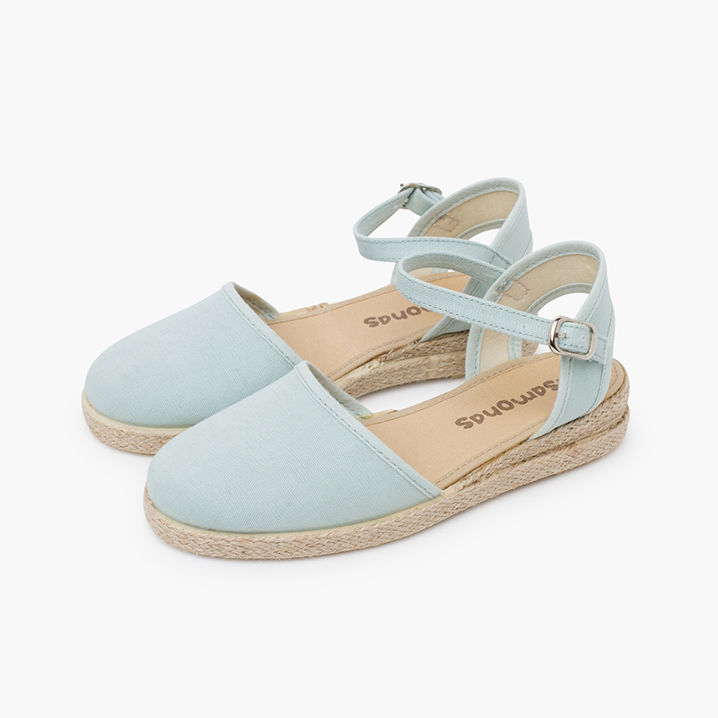 Espadrillas zeppa in lino fine Verde Menta