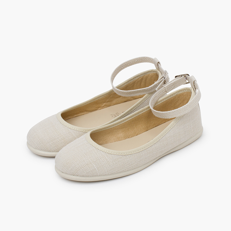 Ballerine con cinturino lino fiocco tulle Ecru