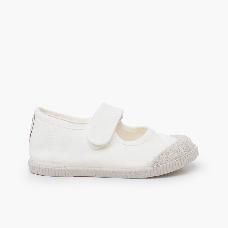 Ballerine con cinturino barefoot in tela lavata Bianco