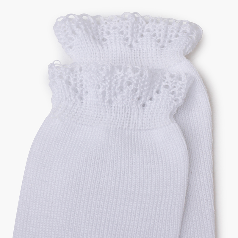 Calze alte polsino traforato Bianco