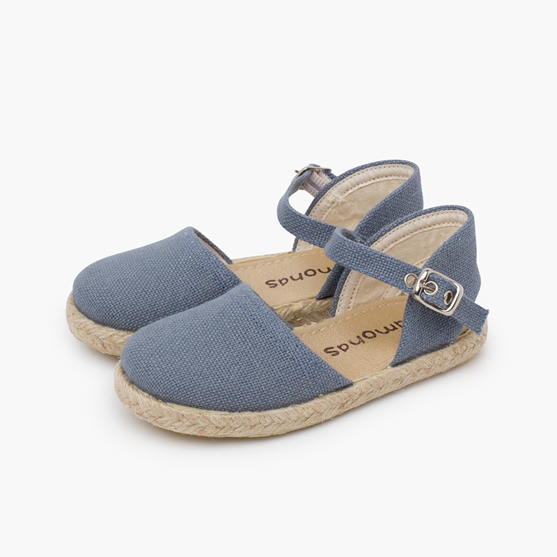 Espadrillas lino suola piatta fibbia Blu reale