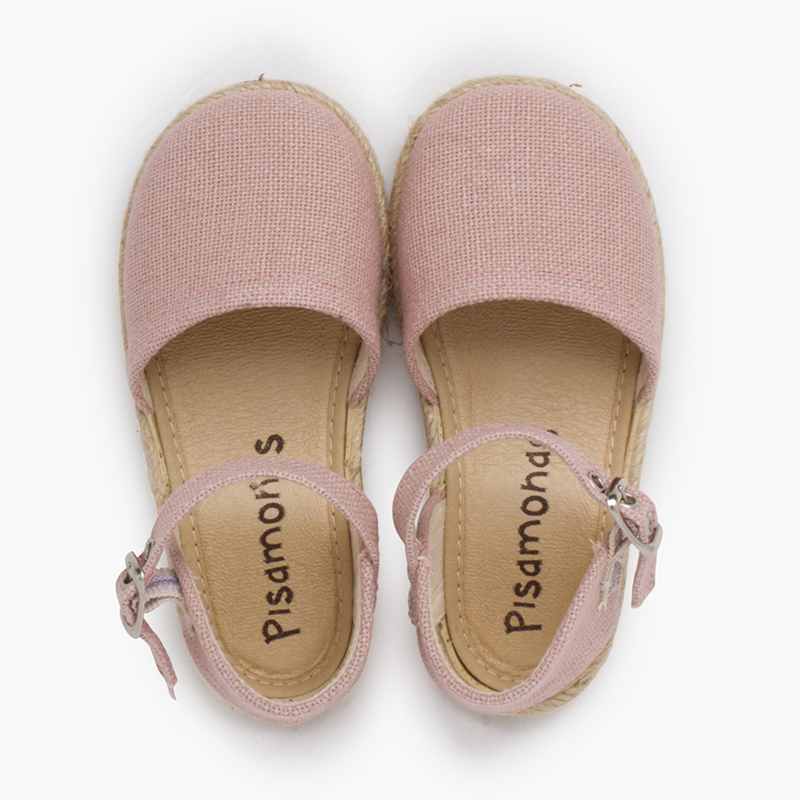 Espadrillas lino suola piatta fibbia Rosa pallido