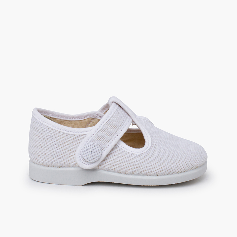 Scarpe occhio di bue lino chiusura strappo bottone Bianco