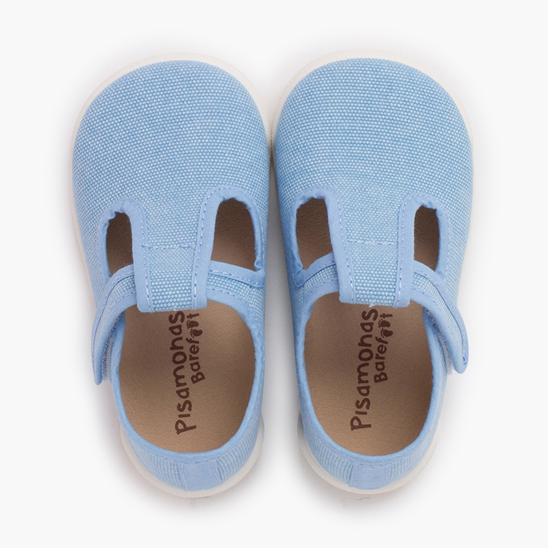 Scarpe occhio di bue barefoot tela canvas chiusura a strappo Azzurro