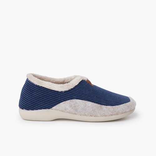 Pantofole velluto a coste fodera pelliccia Blu