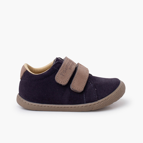 Sneakers barefoot pelle scamosciata chiusura a strappo Blu navy strice grigio