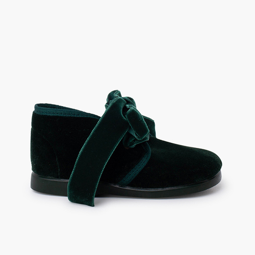 Stivaletti bambini velluto fiocco Verde