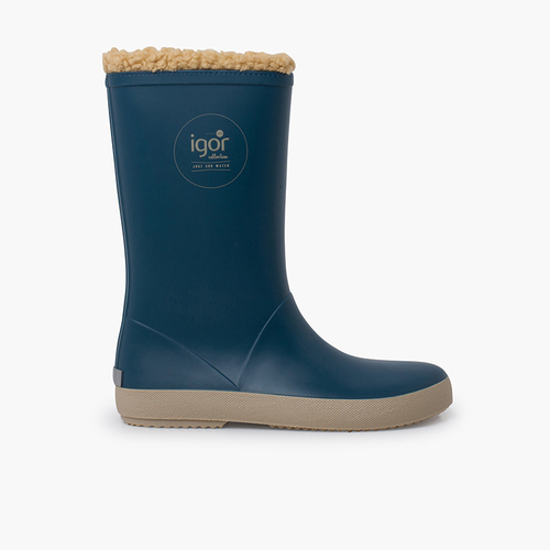 Stivaletti da pioggia fodera suola beige Blu petrolio