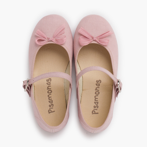 Ballerine con cinturino  fiocco lucido perlato Rosa pallido
